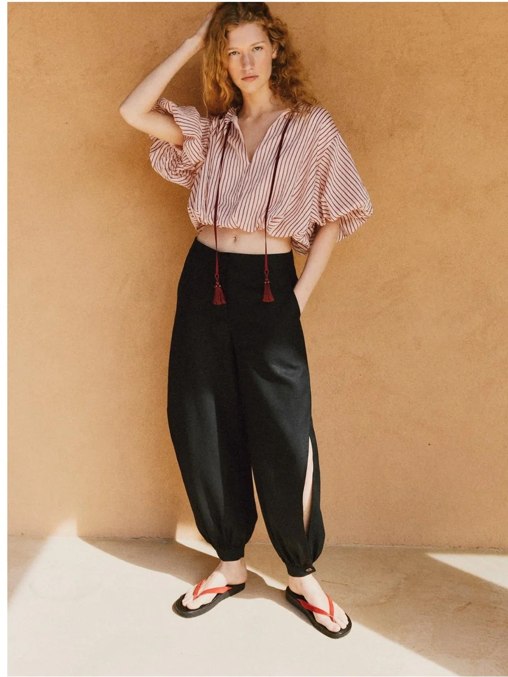 NWT Zara Slit Linen Mid-Rise Pants Sz:M Black